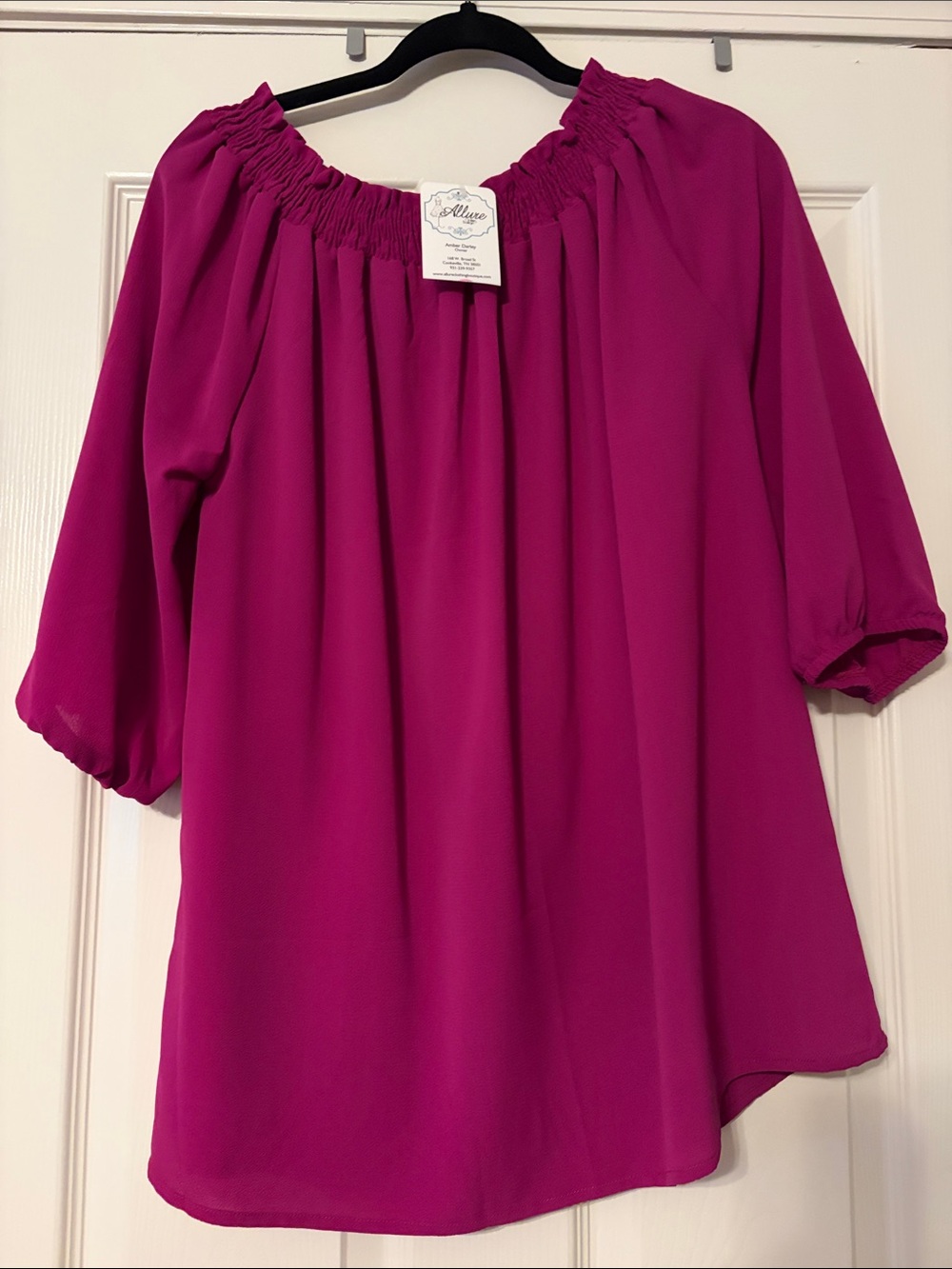 Allure Off-Shoulder Peasant Blouse in Fuchsia